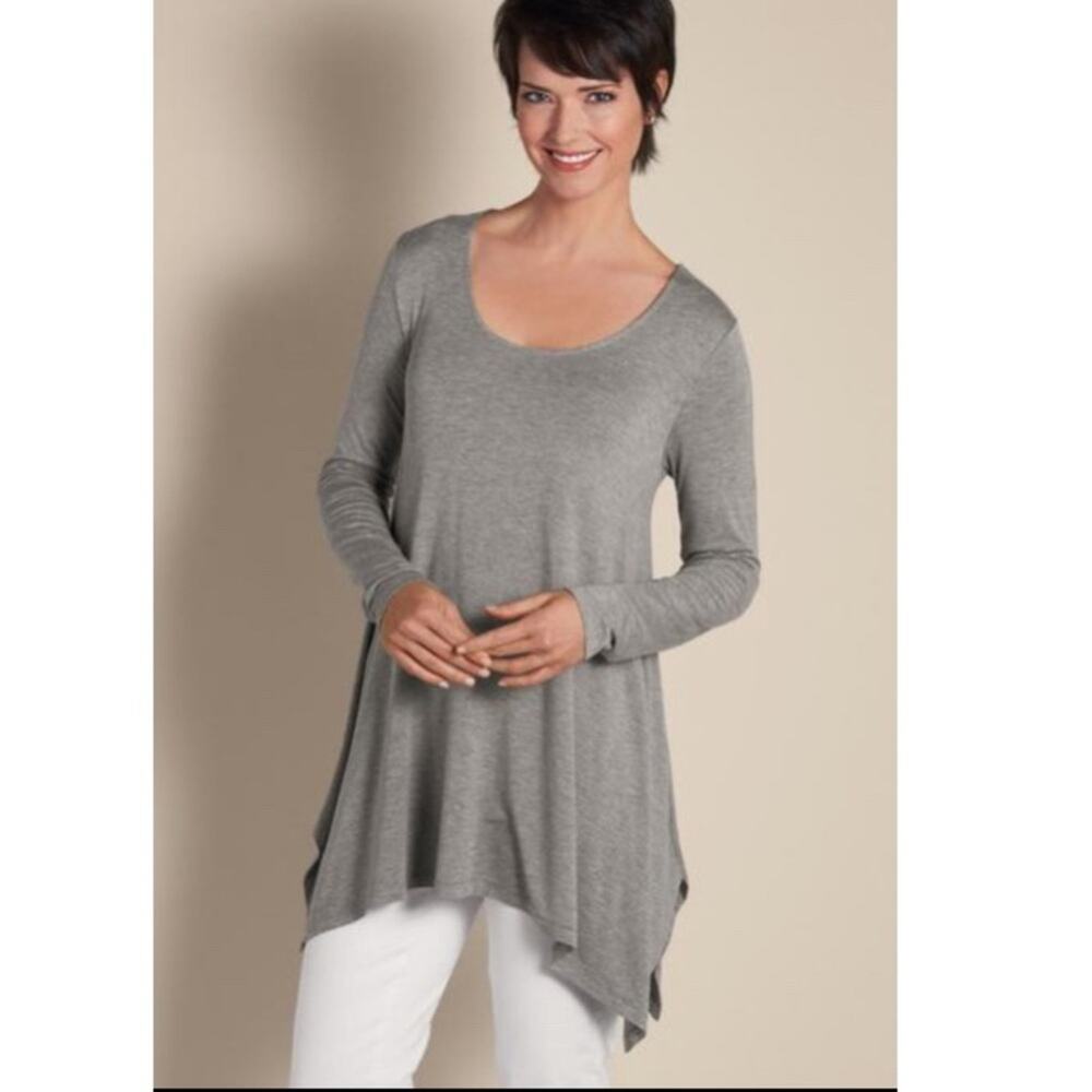 Soft Surrounding Time Scoop Gray Long Sleeve Tunic Handkerchief Hem